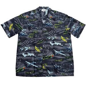 NWOT Pacific Legend USA Fighter War Plane Hawaiian Shirt Black Size XL
